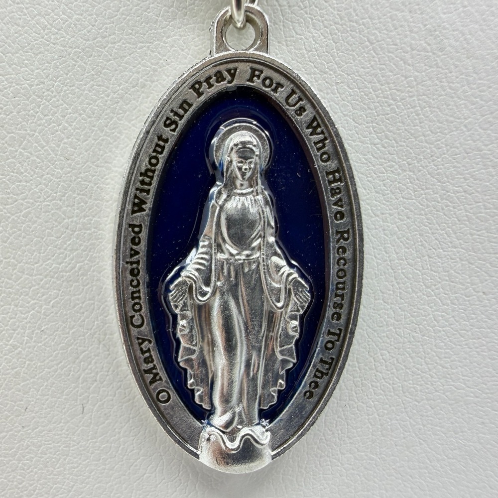 Miraculous Medal Necklace Blessed Mary Pendant Silver Tone Chain Devotional Gift